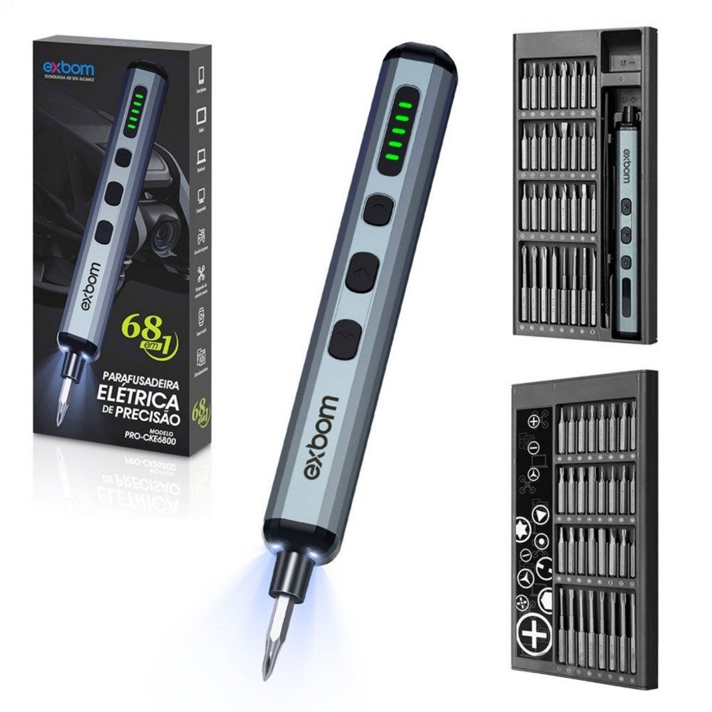Parafusadeira elétrica de precisão recarregável 68 em 1 com ponteiras imantadas EXBOM-CKE6800