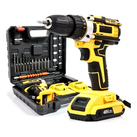 Parafusadeira Furadeira 48v Profissional 2 Baterias Sem Fio Cor Amarelo