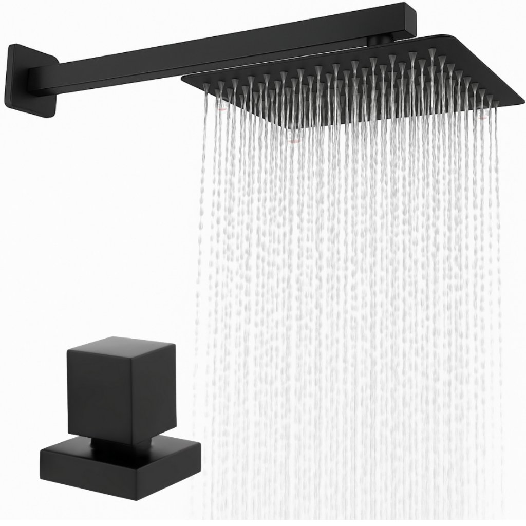 kit Chuveiro Inox Quadrado 20x20 Preto Articulado com Acabamento para Banheiro, Piscina Área Externa
