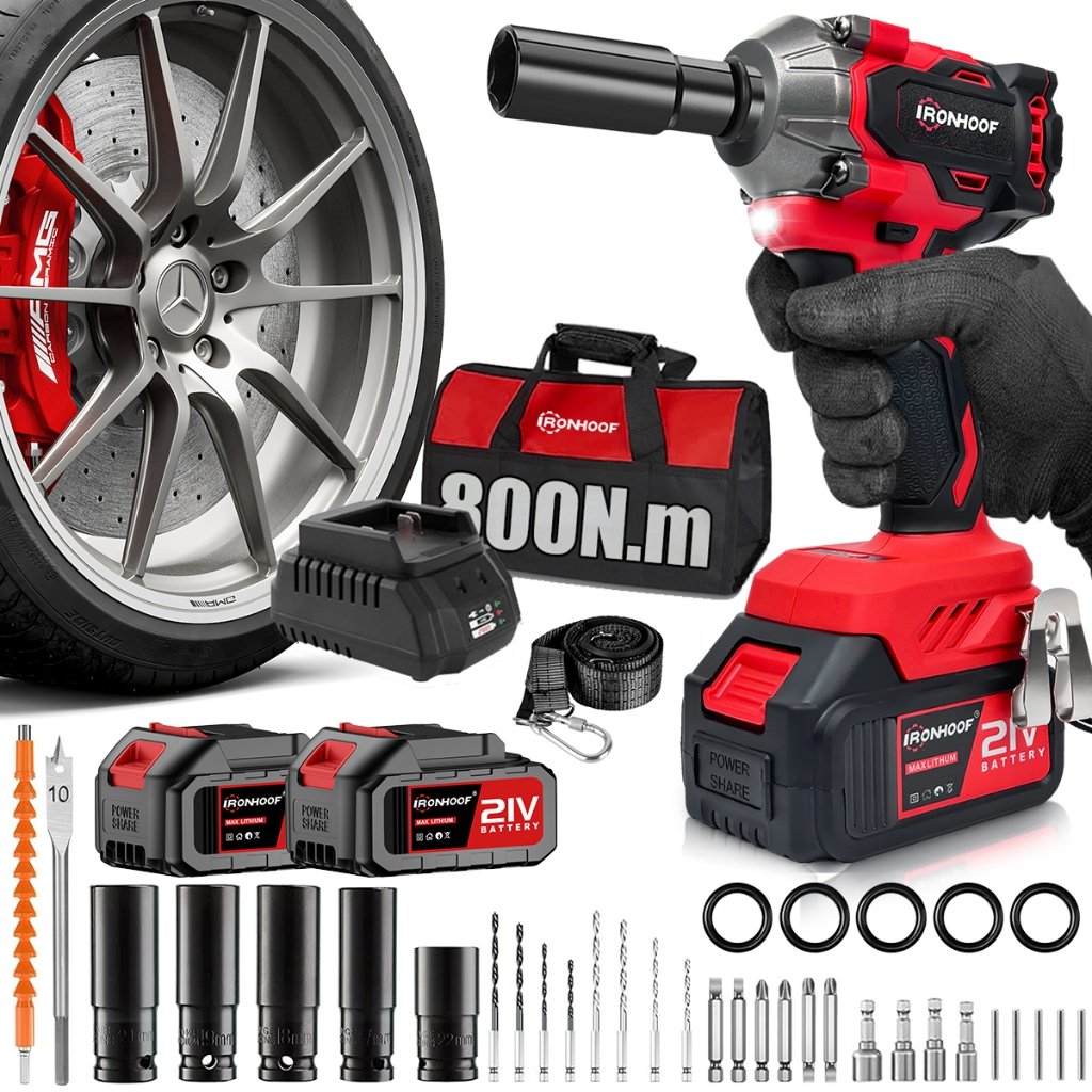 Chave de Impacto Potente 800/520Nm Parafusadeira Brushless Profissional 2 Bateria