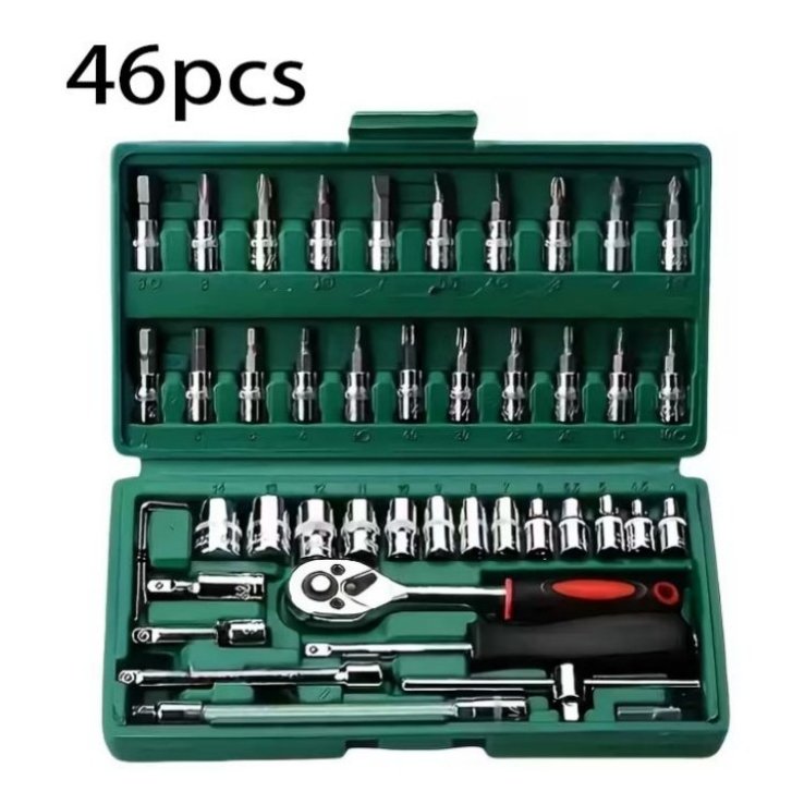 46 Peças Verde Kit Chaves Jogo Catraca Reversível Soquetes Maleta Promoção