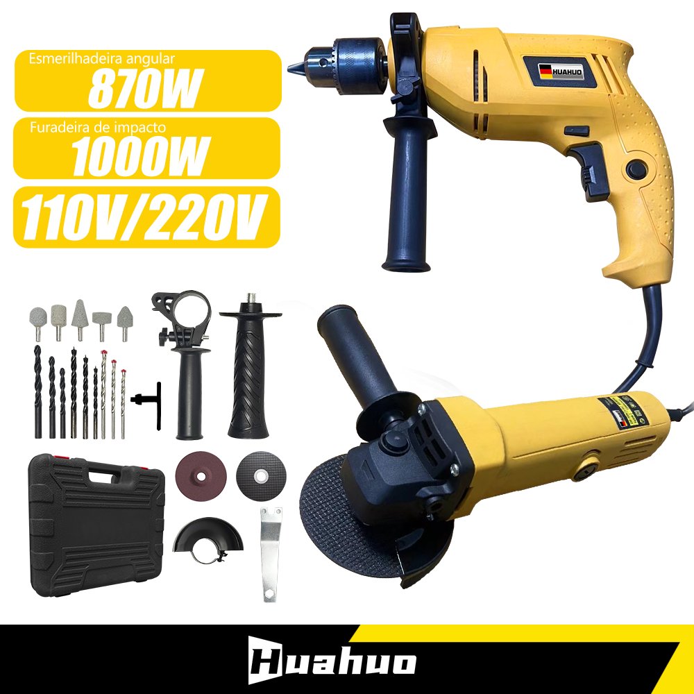 900W Poderoso Conjunto  2 em 1 Furadeira/ esmerilhadeira angular Acessórios gratuitos