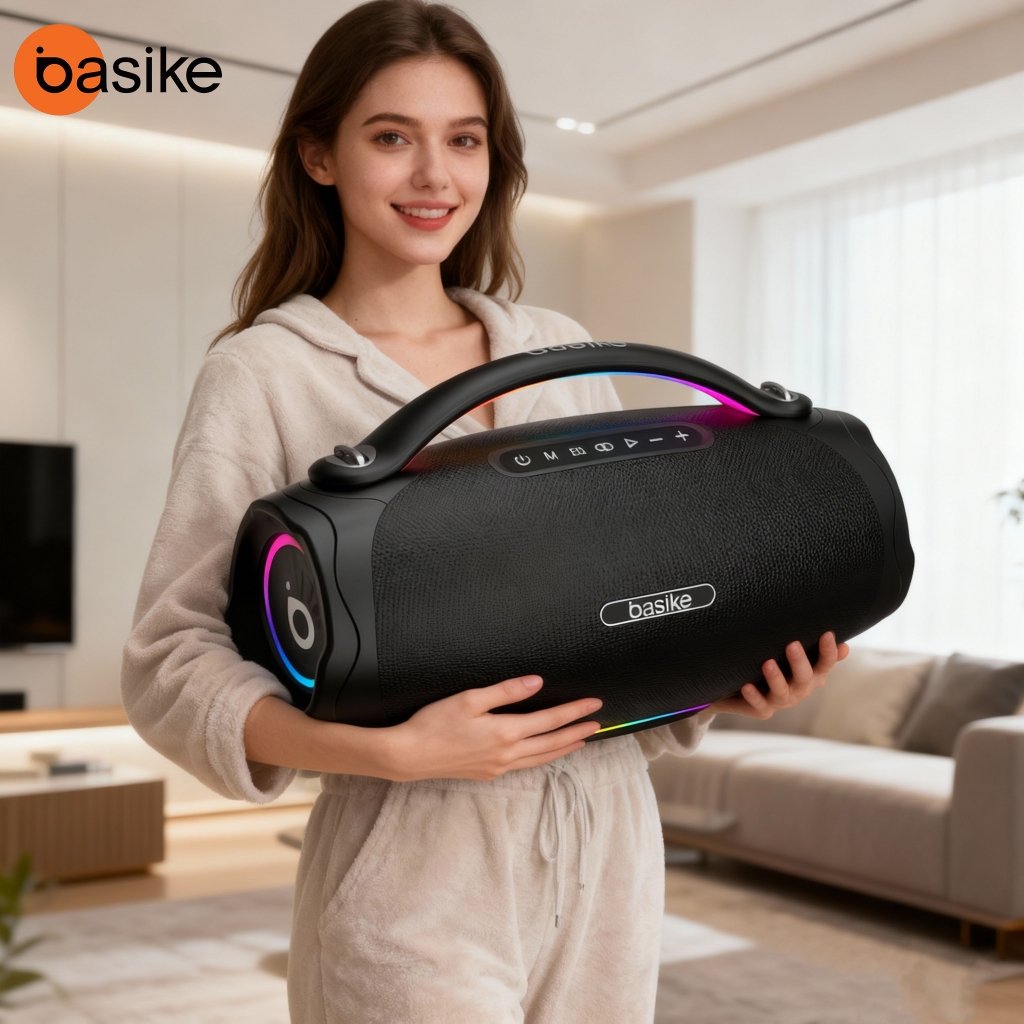 Basike caixa de som bluetooth grande 100W Boombox Plus 10H Portátil Subwoofer Com RGB IPX6 à prova d'água 360° Estéreo