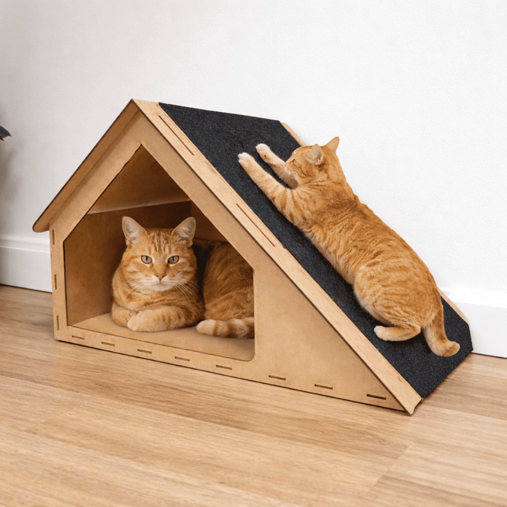 Rampa Casa de Gato Toca Para Gatos Arranhador Brinquedo Playground MDF Carpete 30x47x36cm