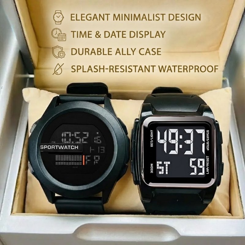 Compre 1 E Ganhe 1 Relógio Digital Masculino Com Luz LED-Mostrador Eletrônico À Prova D'água Presente De Aniversário Par