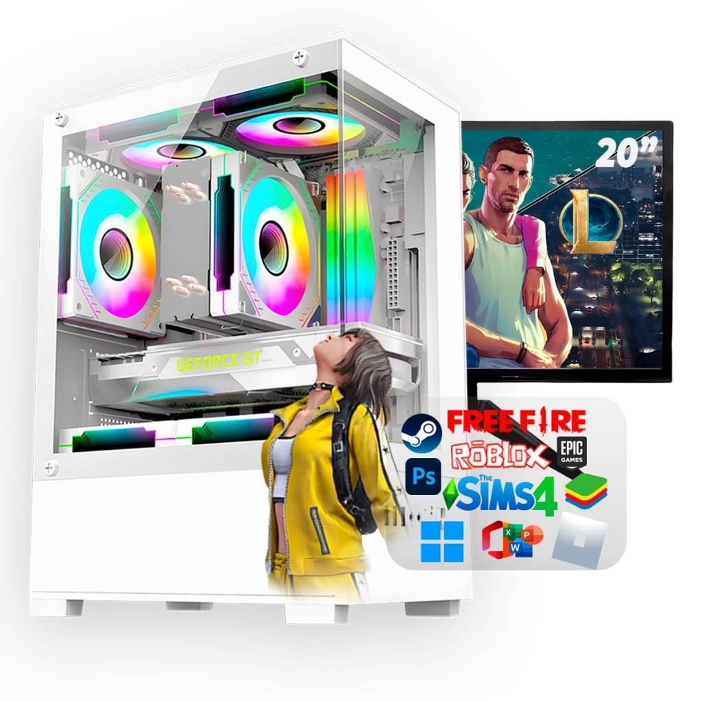 Computador PC Gamer Branco Intel Core i5 3.4Ghz Placa GeForce 2GB 16GB RAM / SSD 480GB / Monitor 19"