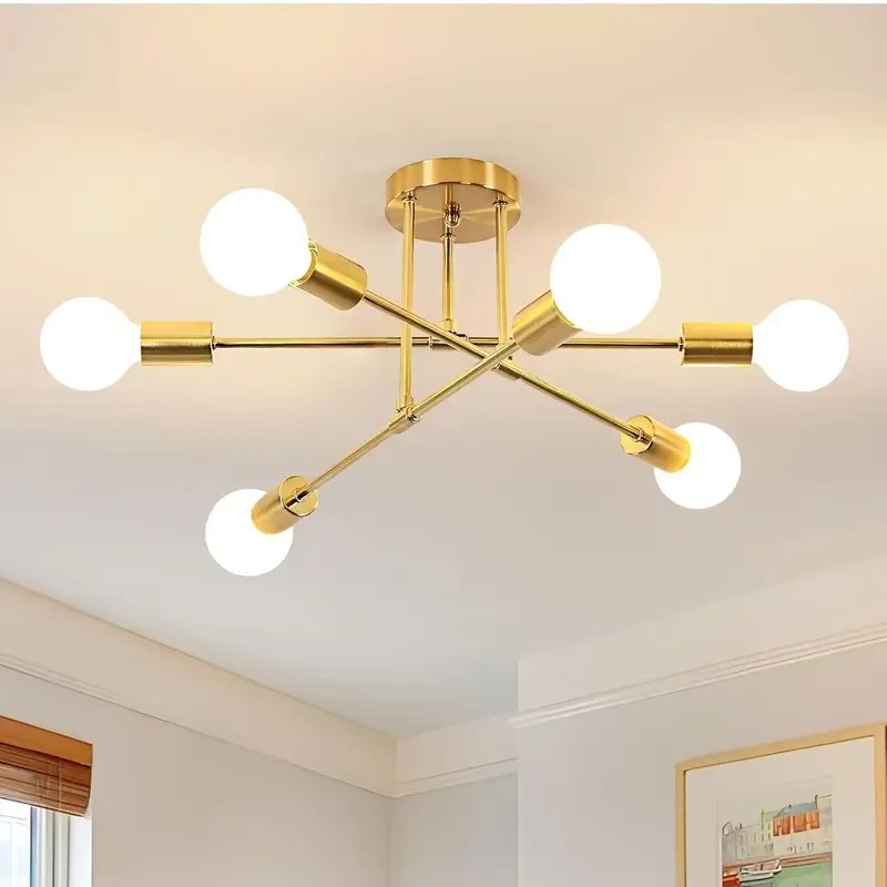 Lustre Moderno Lâmpada De Teto Semi-Embutida Iluminação De Ouro Antiga Nórdica Decorativa De Casa