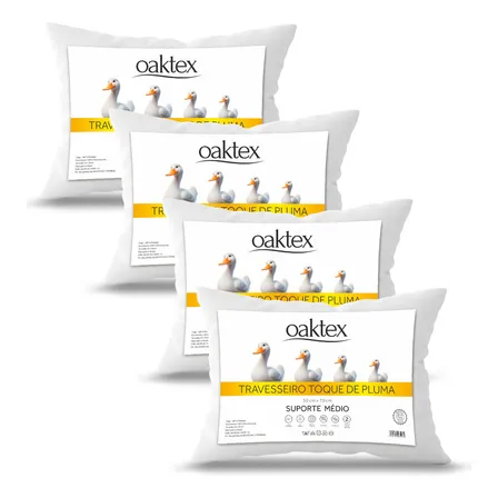 Kit 4 Travesseiros Oaktex 50x70 Antialérgico Fibra Siliconada Branco