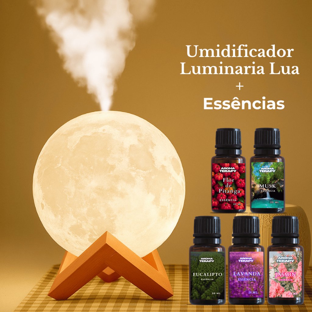 Umidificador Luminária + Essências Abajur 2em1 900ml Lua 3d Vaporizador de Ambiente Difusor De Ar
