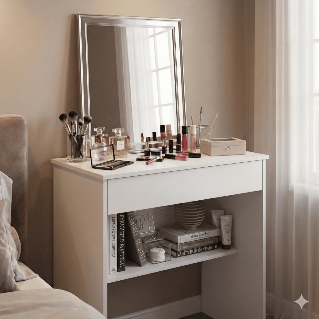 Escrivaninha Penteadeira com Divisórias para Cosméticos Móvel Auxiliar de Estética Minimalista