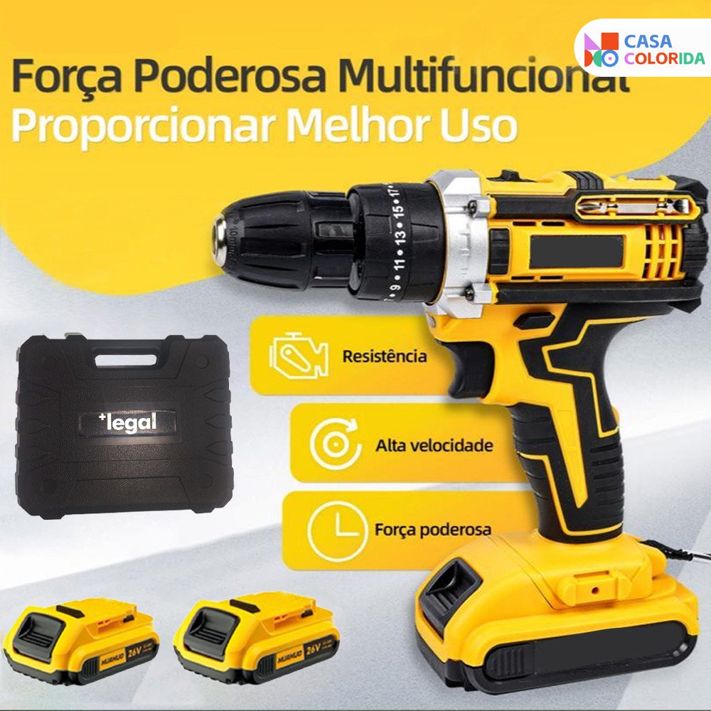 Parafusadeira Furadeira 26V Bivolt - Multifunção, Recarregável, Ideal para Uso Doméstico