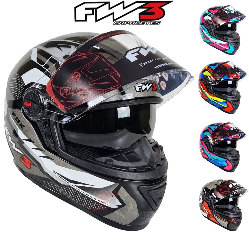 Capacete Fechado Fw3 Gtx Fox Óculos + Narigueira Cores Masculino Feminino