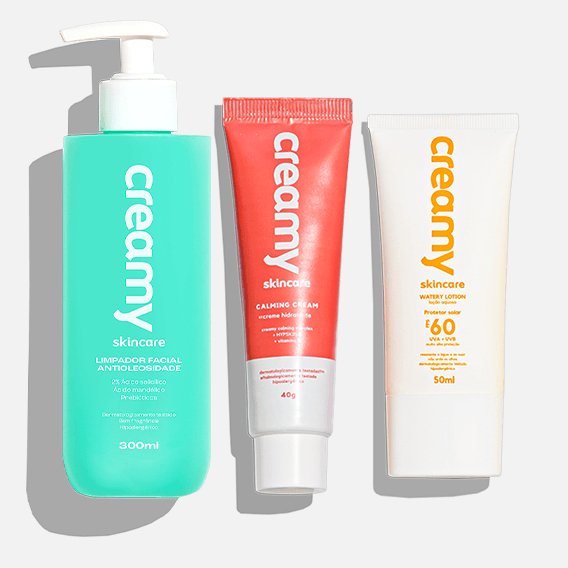 Kit Antioleosidade - Limpador Facial, Gel Creme Hidratante Facial Calming Cream, Protetor Solar FPS 60