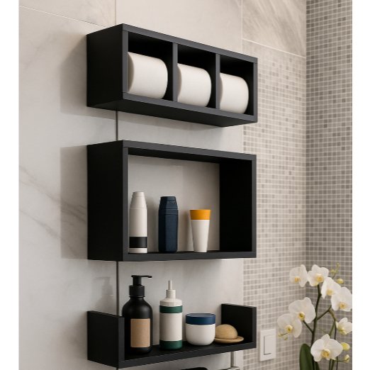 Kit 3 Nichos triplos Prateleiras para Banheiro Organizador  em Preto ou Branco 100% Mdf