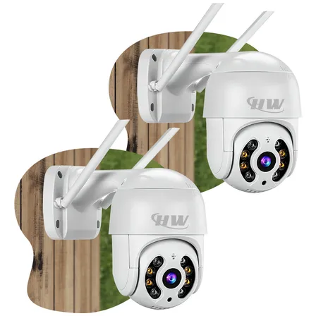 Kit 2 Câmeras Segurança Wifi A8 Full Hd Rotação 360° Visão Noturna Colorida, Áudio Bidirecional, Detecta Pessoas, Acesso Remoto 24h, Bivolt App Icesee - Hw Branco