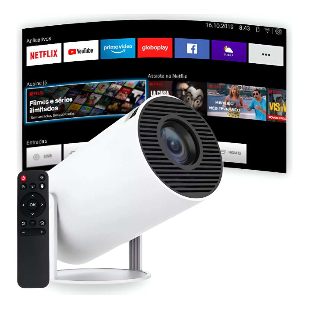Projetor Portátil VLX Hy300 4k Android Smart Wifi Full Hd Branco Android 11.0 5g TV Cinema em Casa Imagem Nítida