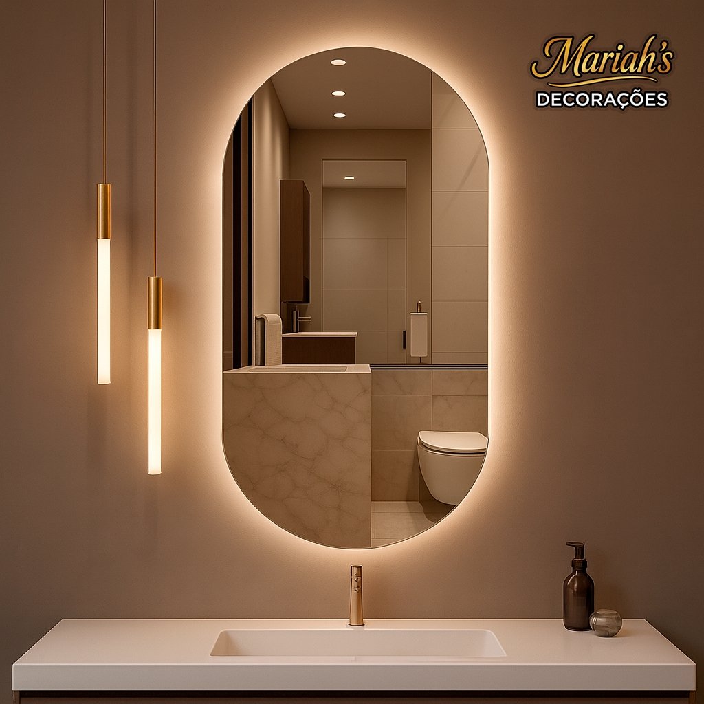 Espelho Oval com LED Moderno Luz Quente e Fria para Banheiro e Quarto – Decorativo
