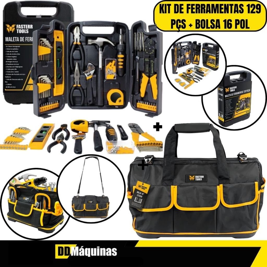 Kit De Ferramentas Com 129 Peças FST129 + Bolsa Para Ferramentas 16” Impermeável FST058 - Fasterr