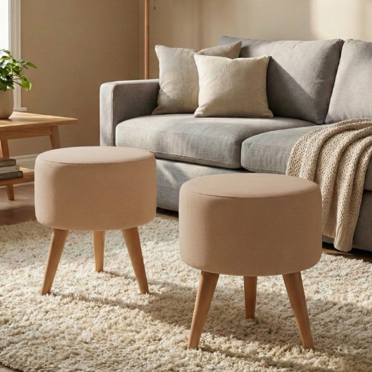 Puff Redondo Pé Palito Kit E Unidades Assento Estofado Apoio Para os Pés