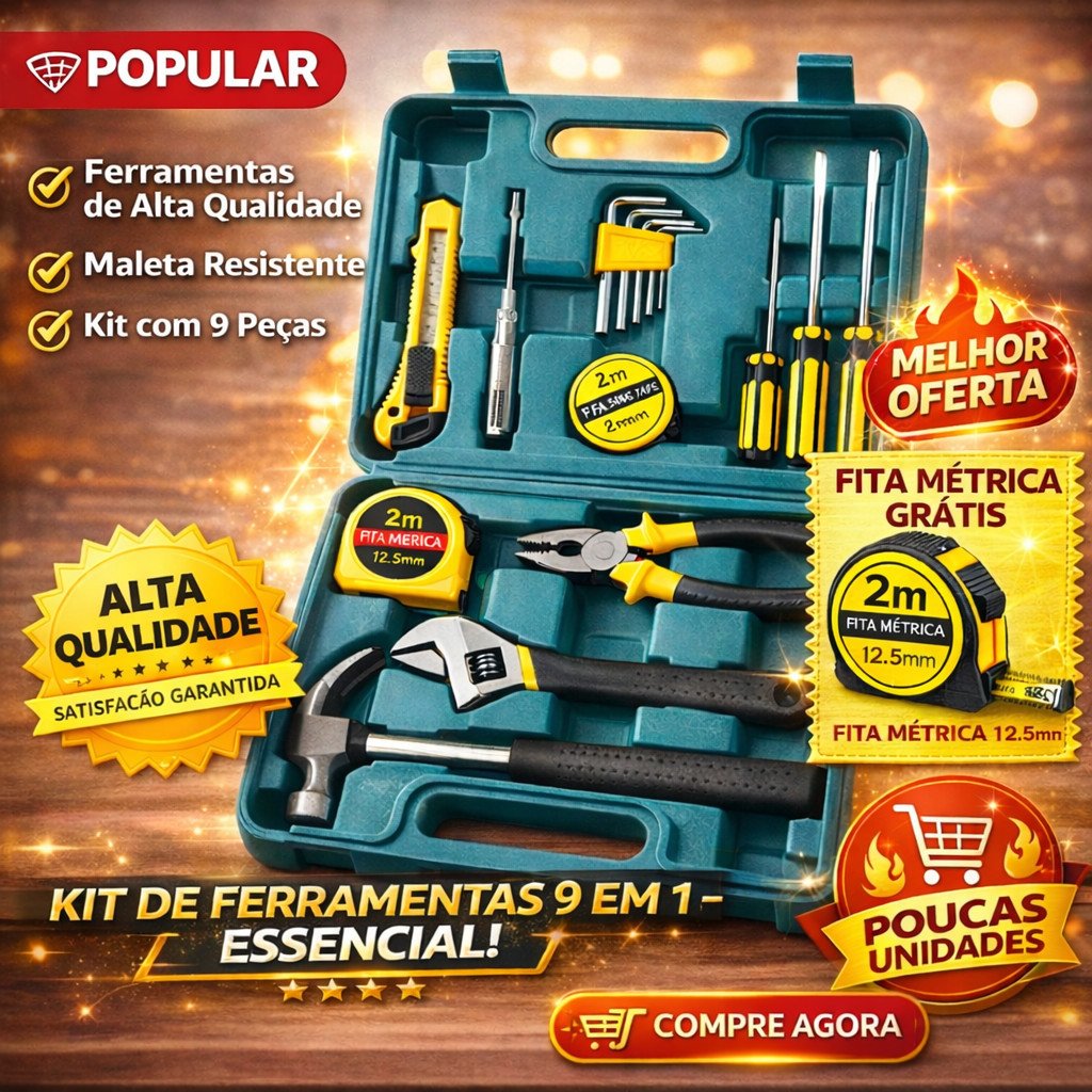 Kit de Ferramentas 16 Peças Completo com Maleta Resistente para Uso Doméstico e Reparos Gerais