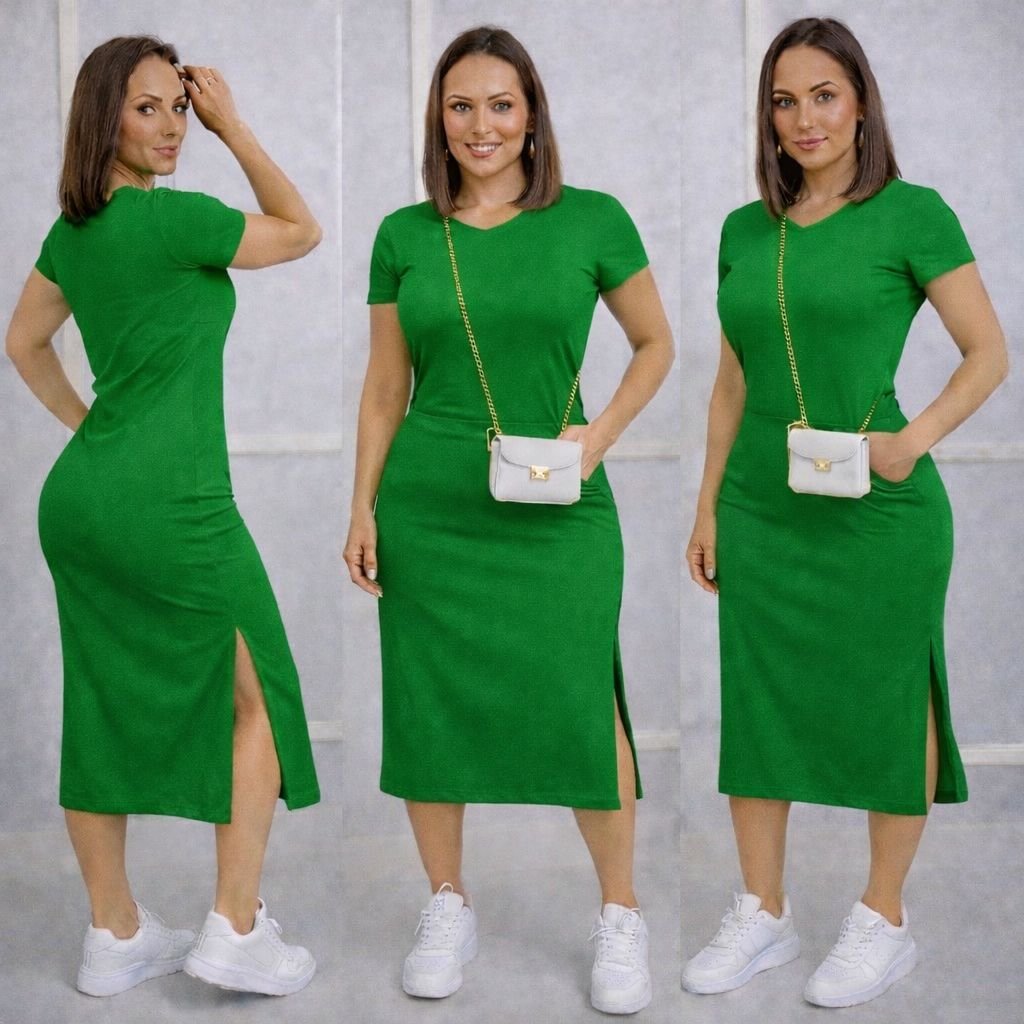 Vestido  Envio Rápido MIDI casual fenda lateral e bolso charme e elegancia em uma só peça