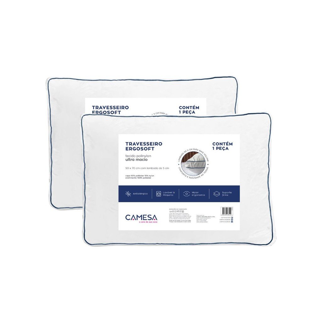 Kit 2 Travesseiros Camesa Ergosoft Hotel Ultra Macio 50x70