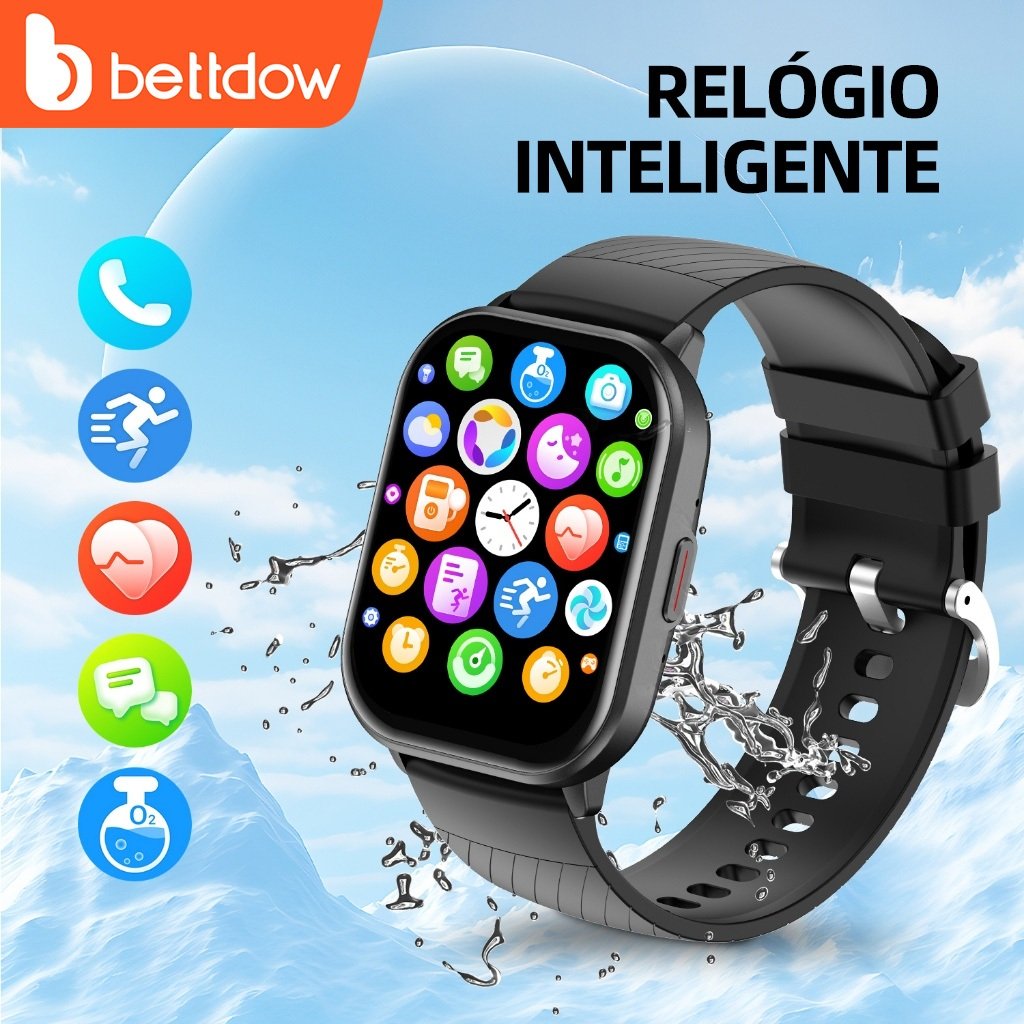 BETTDOW Relógio inteligente  Tela cheia Rastreador de fitness sensível ao toque IP68 À prova d'água Suporta dados GPS do