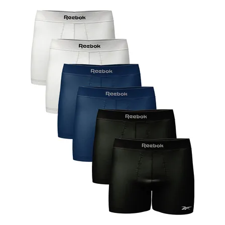 Kit 6 Cuecas Boxer Reebok Sem Costura Respirável Poliamida