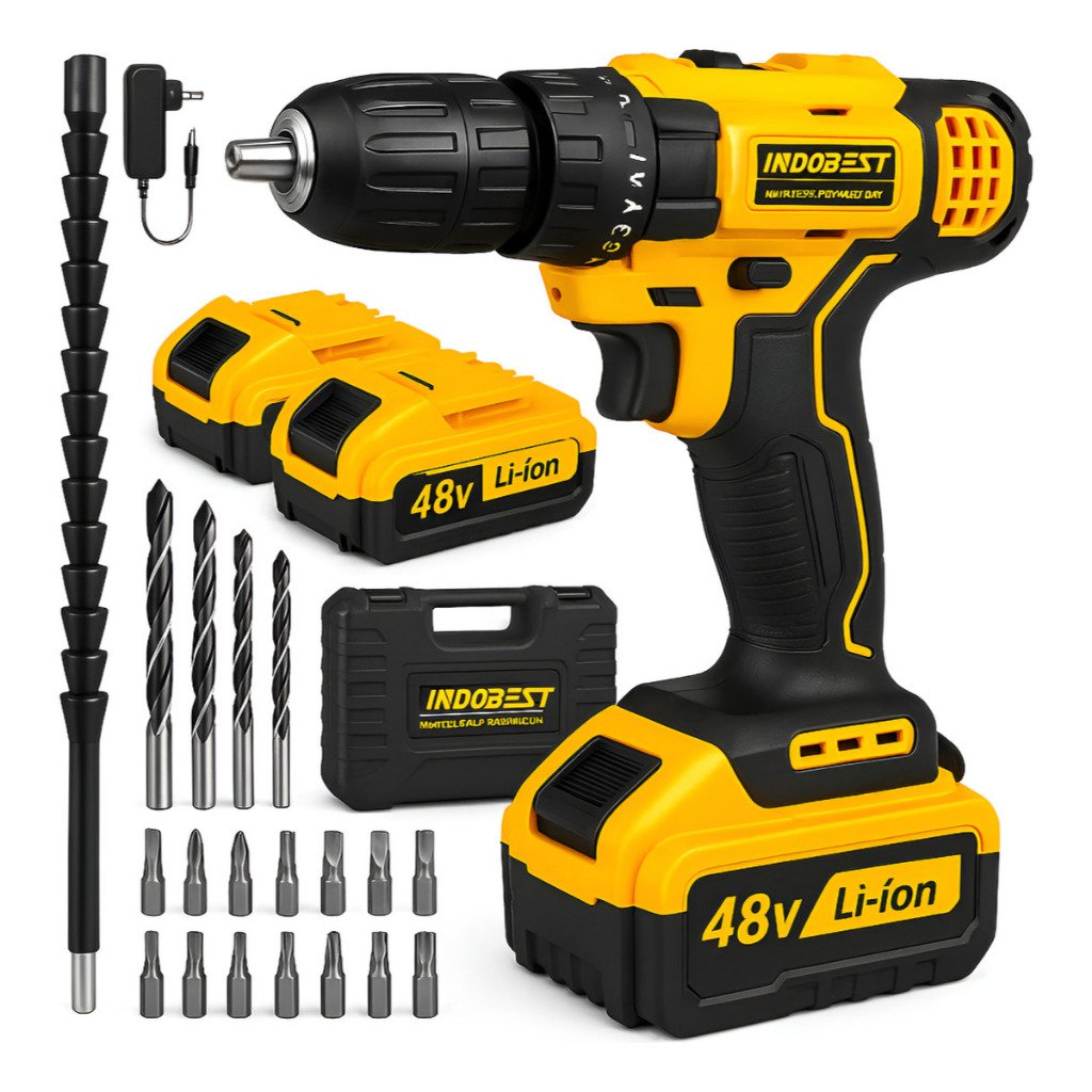 Parafusadeira Furadeira Eletrica 48v 2 Baterias Bivolt Nova Amarelo 50hz/60hz