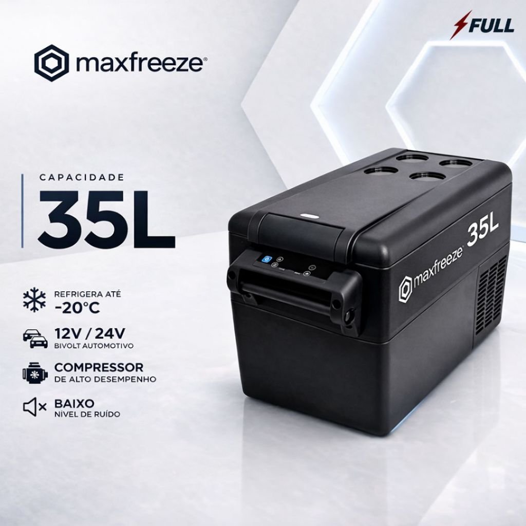 Mini Geladeira Portátil 35 Litros 12V/24V 110v/220v Caminhão Ônibus Van Camping Carro Trailer