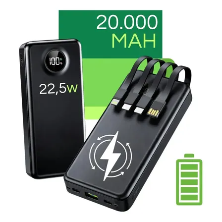 Carregador Portátil 20000 Turbo 22.5w Power Bank Premium Universal Rápido Para Samsung iPhone Xiaomi Motorola Celular Smartwatch Tablet Davely Preto