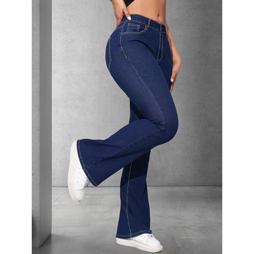 Calça Flare Jeans Feminina Boca de Sino Cintura Alta Modeladora