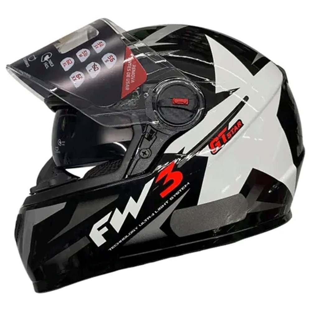 Capacete Fechado FW3 GTX Star Narigueira Alta + Viseira Interna Fumê