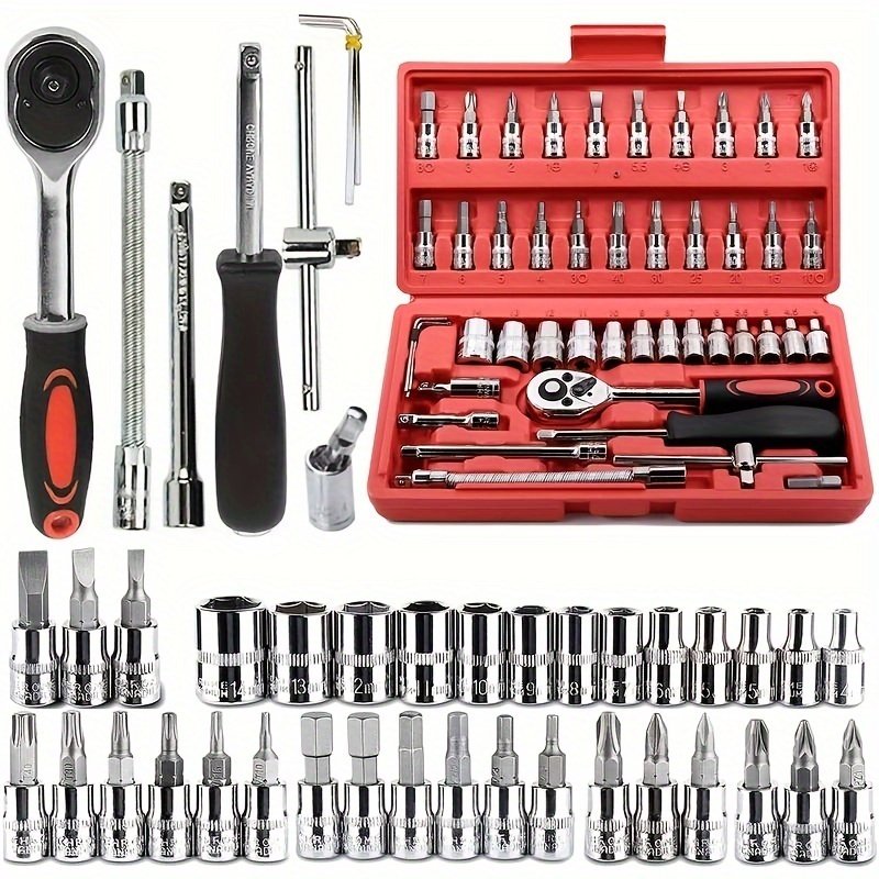 Kit De Ferramentas 46/40 Peças Jogo De Soquetes Chave Catraca Reversível Com Maleta Jogo De Ferramentas Completo 1