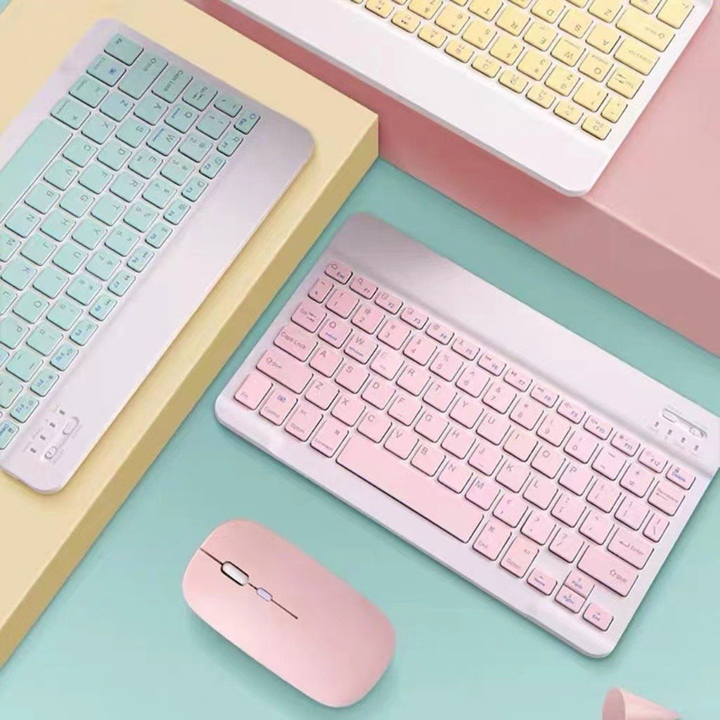Teclado Sem Fio  por Bluetooth  com Mouse a pilha  e cabo USB - 10 Polegadas