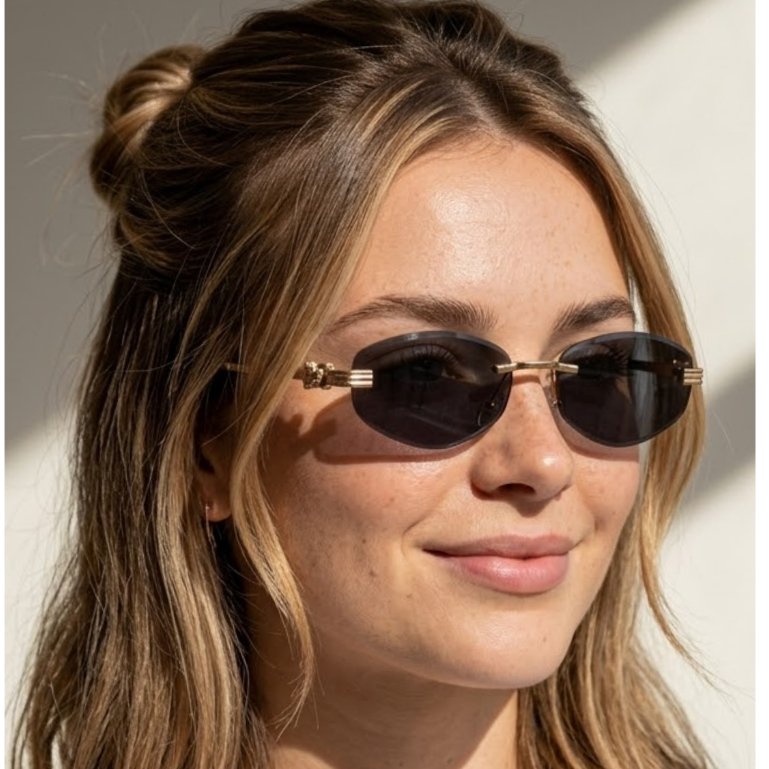 Oculos de Sol Oval Feminino Fino Premium Tendencia Blogueira Virginia Tigre do Momento em Alta uv400
