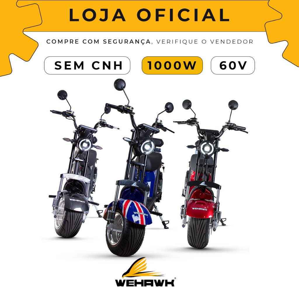Scooter Elétrica 1000W Bateria 20Ah 60V WeHawk WX-11  2 Lugares e Cores Diversas