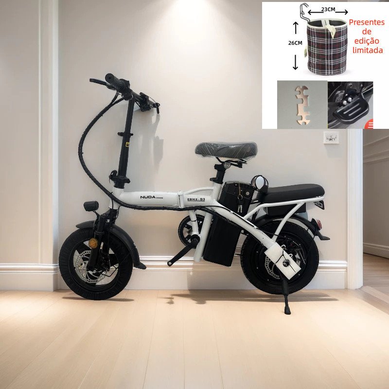 Bicicleta Elétrica Branca 48V Dobrável 🚲 Urbana Leve | Transporte Diário | Trabalho
