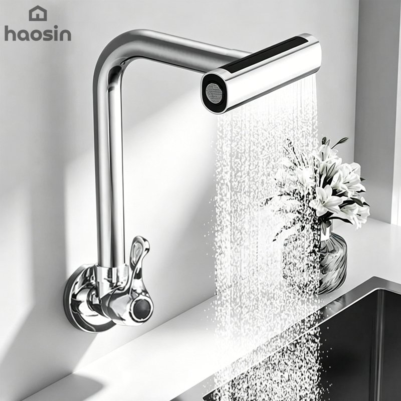 Torneira De Cozinha Cascata 360 Rotação 4 Funções Bocal De Alta Pressão Misturadora De Pia Para Cozinha Na Parede