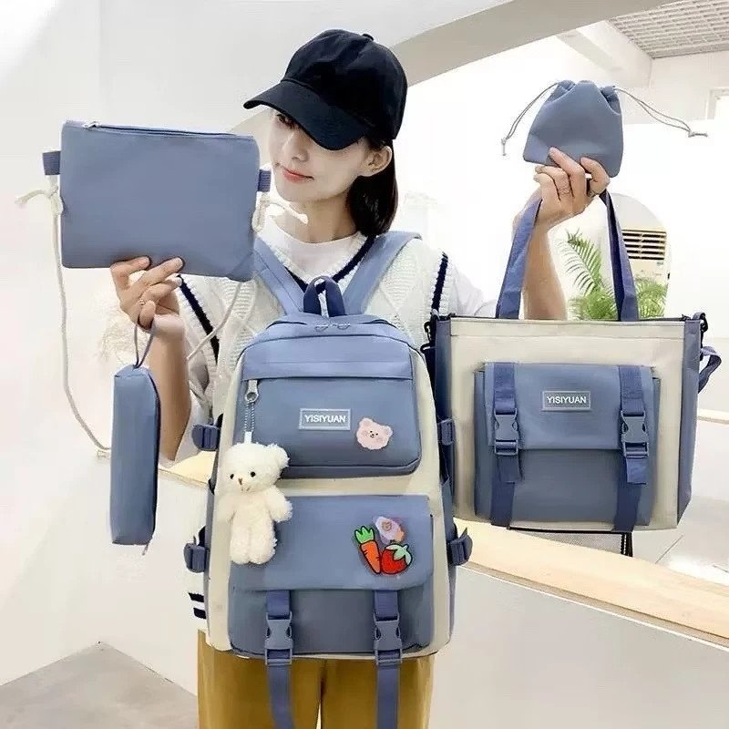 Kit 5 Bolsa Mochila Femina Musculina De Nylon adequado Para Escola  Multiuso 9043