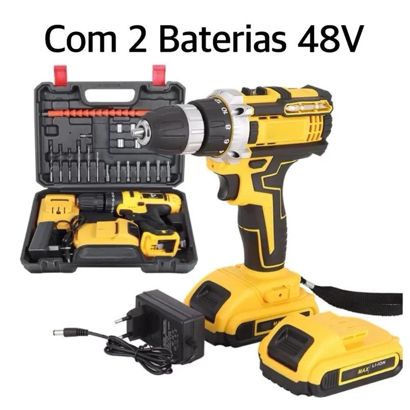 Parafusadeira Furadeira 18V/48V 2 Baterias Com Maleta e Acessorios Completo