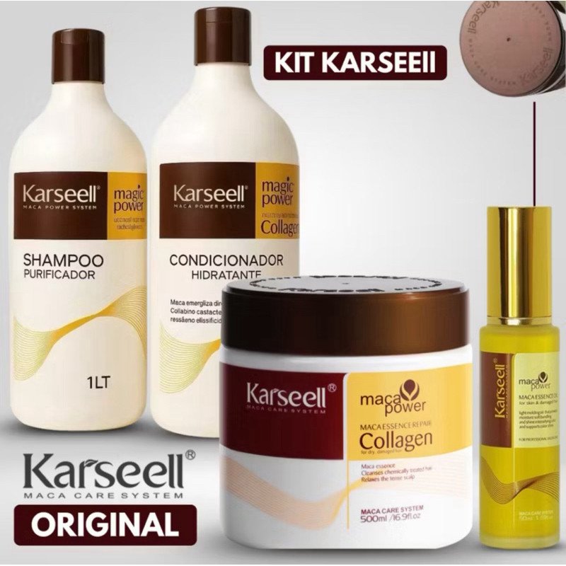 Kit Karseell Profissional Completo  Intenso – Shamp 1L + Cond 1L + Másc 500g+Óleo 50ml - 4 produtos