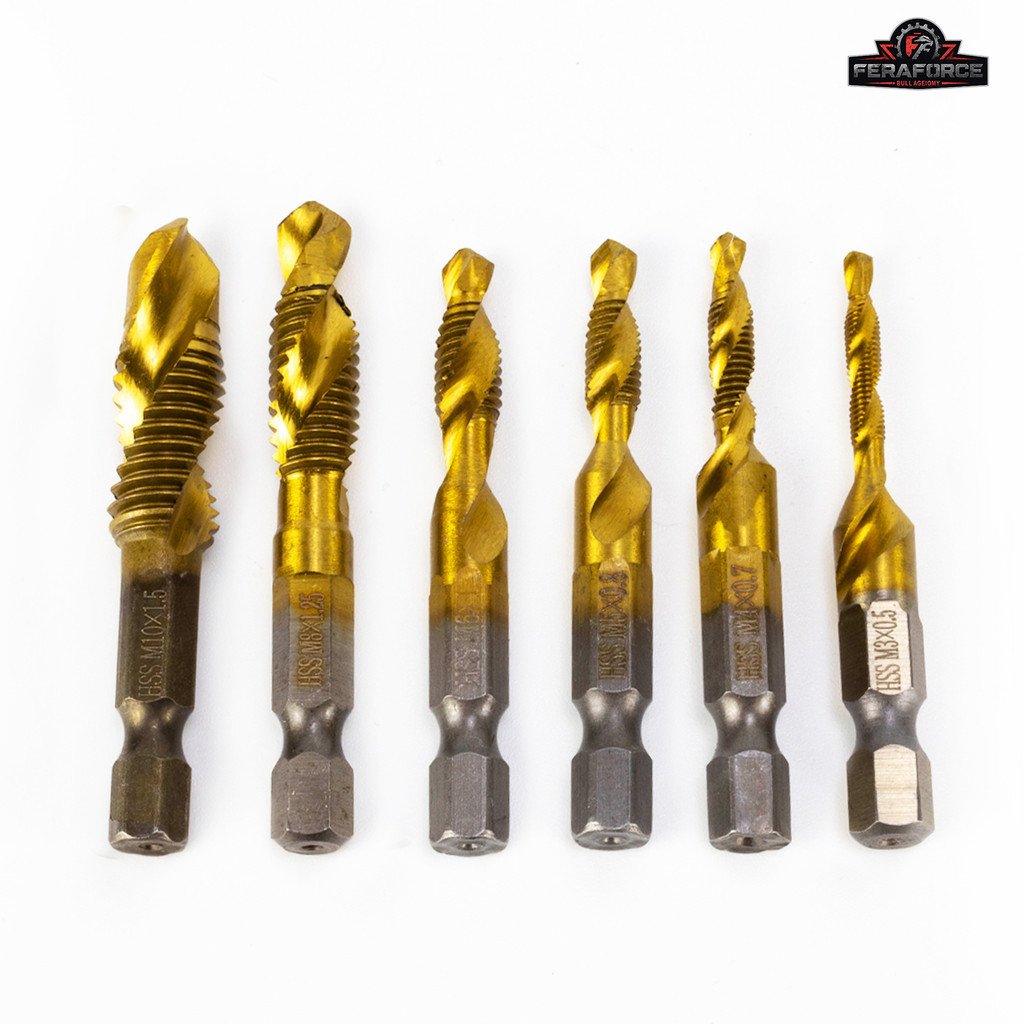 Kits 6 Conjunto Profissional de Brocas e Machos HSS Titânio Haste Sextavada Para Aço Metal e Madeira