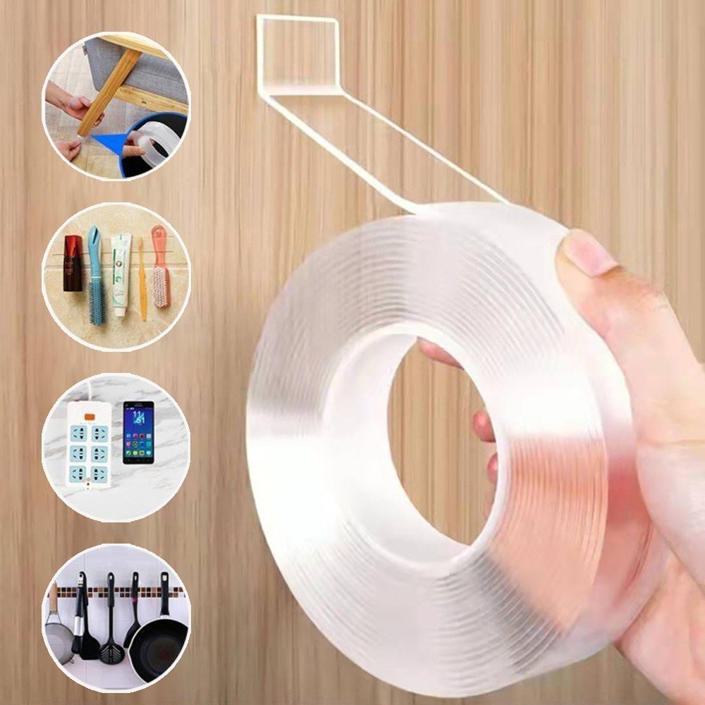 Fita Dupla Face Extra Forte Transparente NanoGel Silicone Mágica Adesiva Cola na Parede Móvel Porta 3m
