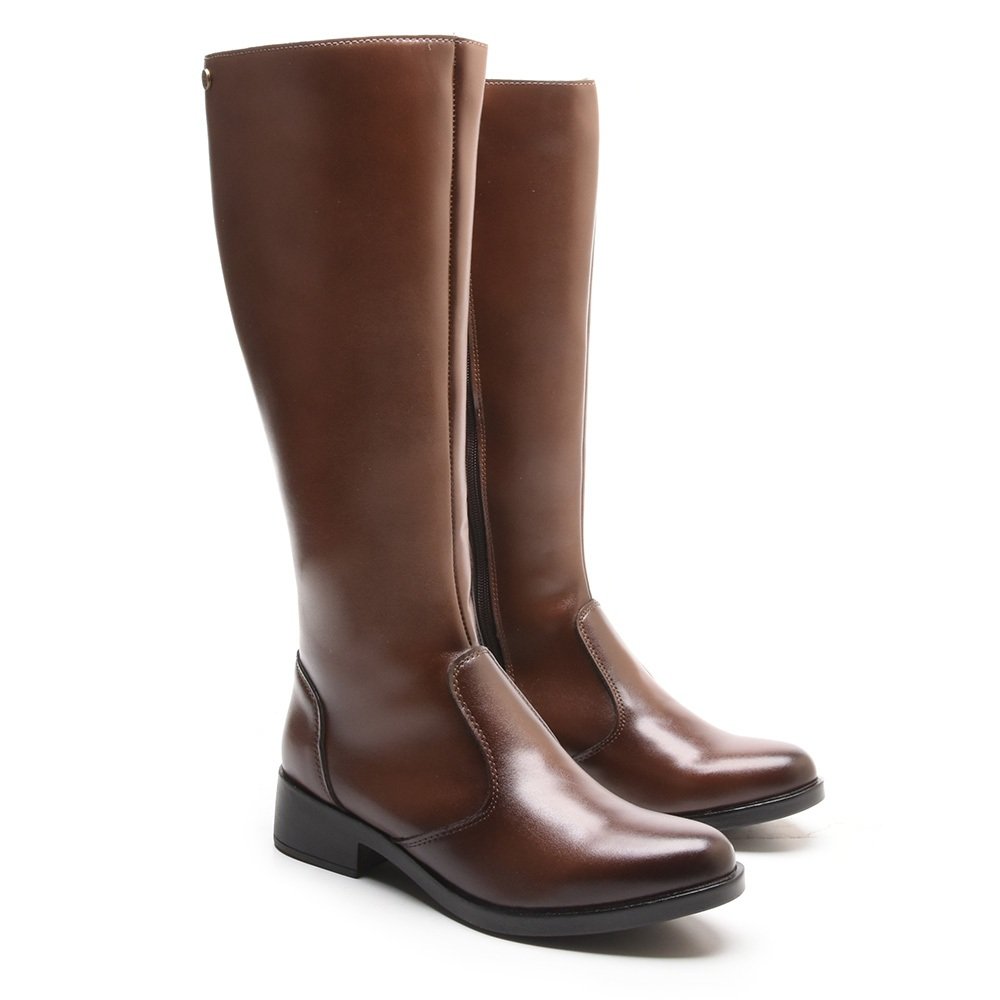 Bota Feminina Montaria Versales Bico Fino Cano Alto Confortável Salto Baixo Bloco Café Preto