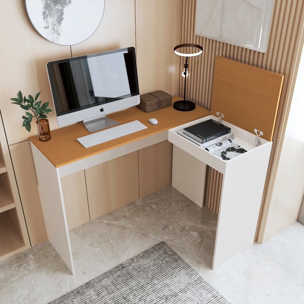 Mesa Escrivaninha em L Para Computador Notebook com Compartimento Oculto Home Office Escritório Moderna Varias Cores