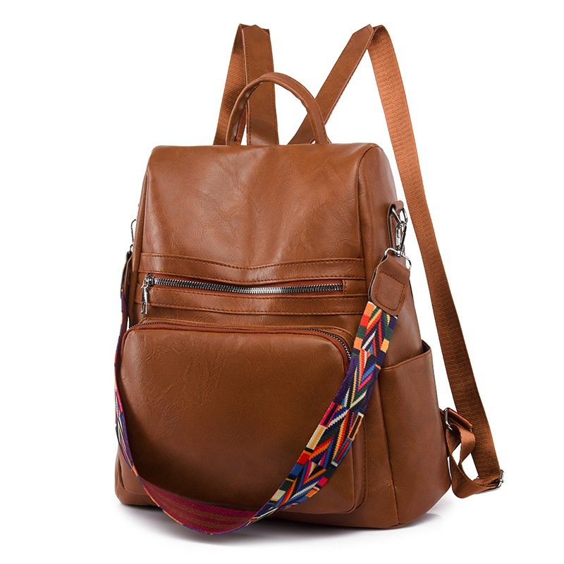 Mochila feminina de couro PU – Estilo casual & anti-roubo, várias bolsas, viagem/estudante
