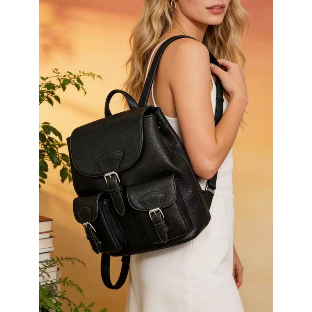 Mochila Feminina Estilo Preppy Com Vários Bolsos E Fecho De Fivela Mochila Couro De Casual TM9028 LING