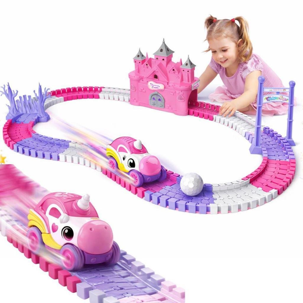 Pista com Carrinho Unicórnio Desmontável 129 Peças Brinquedo Infantil Feminino