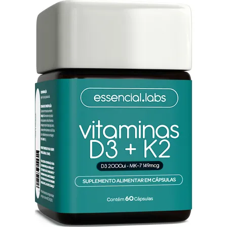 Vitamina D3 + K2 Menaquinona-7 - Fórmula Com Máxima Concentração E Biodisponibilidade - 60 Cápsulas Sem Sabor